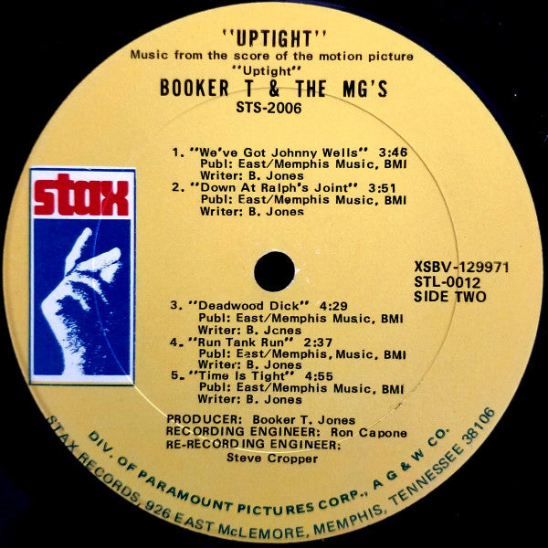 Booker T & The MG's : Up Tight (Music From The Score Of The Motion Picture) (LP, Album, Ter)