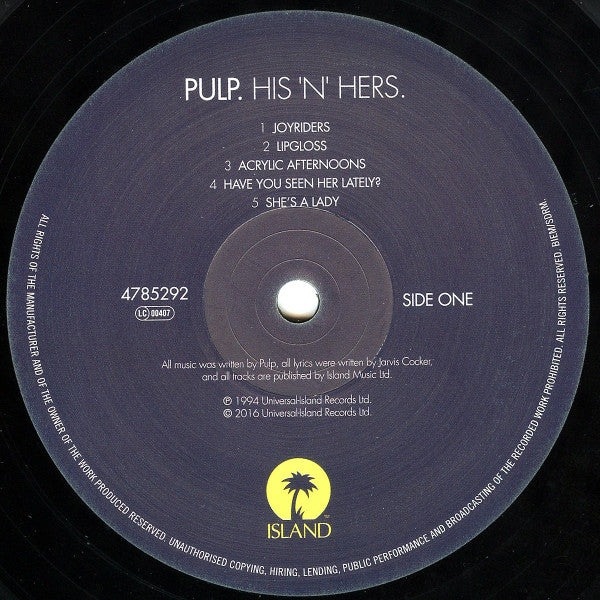 Pulp : His 'N' Hers (LP, Album, RE)
