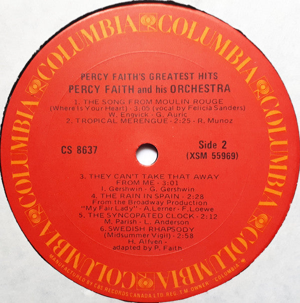 Percy Faith : Percy Faith's Greatest Hits (LP, Comp, RE, RM)