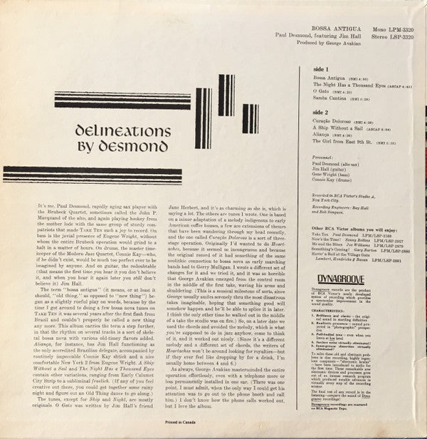 Paul Desmond Featuring Jim Hall : Bossa Antigua (LP, Album)