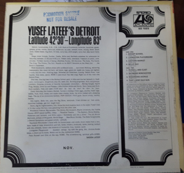 Yusef Lateef : Yusef Lateef's Detroit Latitude 42° 30' Longitude 83° (LP, Album)