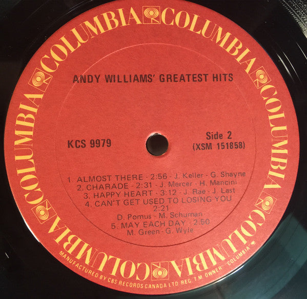 Andy Williams : Andy Williams' Greatest Hits (LP, Comp, RE, Gat)